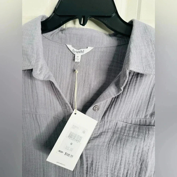 Splendid NWT Kit Gauze Button Down Shirt Gray Medium - Picture 4 of 6